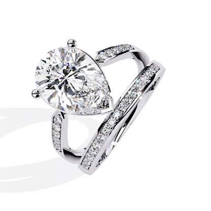 Pear-Shaped Diamond Solitaire with Pave Enhancer Band in Gold - 5.78 Ct