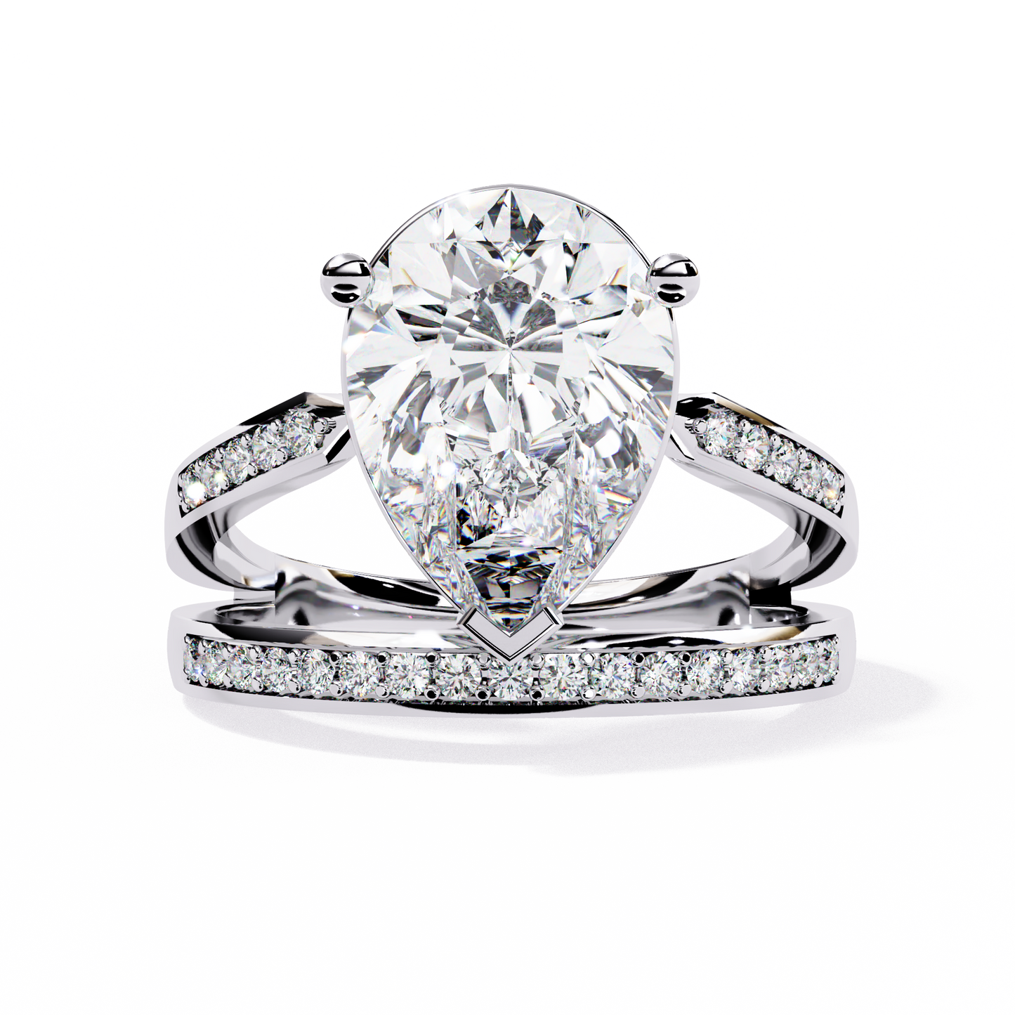 Pear-Shaped Diamond Solitaire with Pave Enhancer Band in Gold - 5.78 Ct