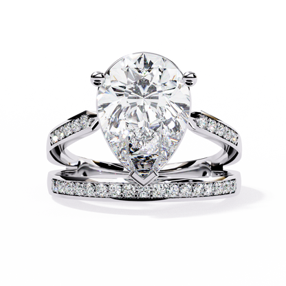 Pear-Shaped Diamond Solitaire with Pave Enhancer Band in Gold - 5.78 Ct