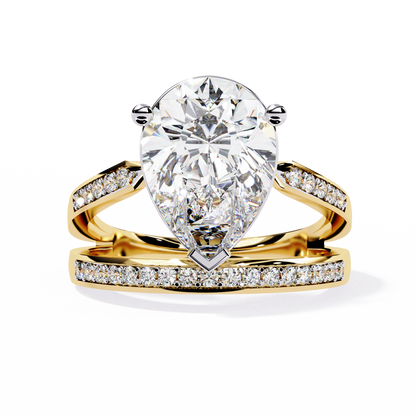 Pear-Shaped Diamond Solitaire with Pave Enhancer Band in Gold - 5.78 Ct