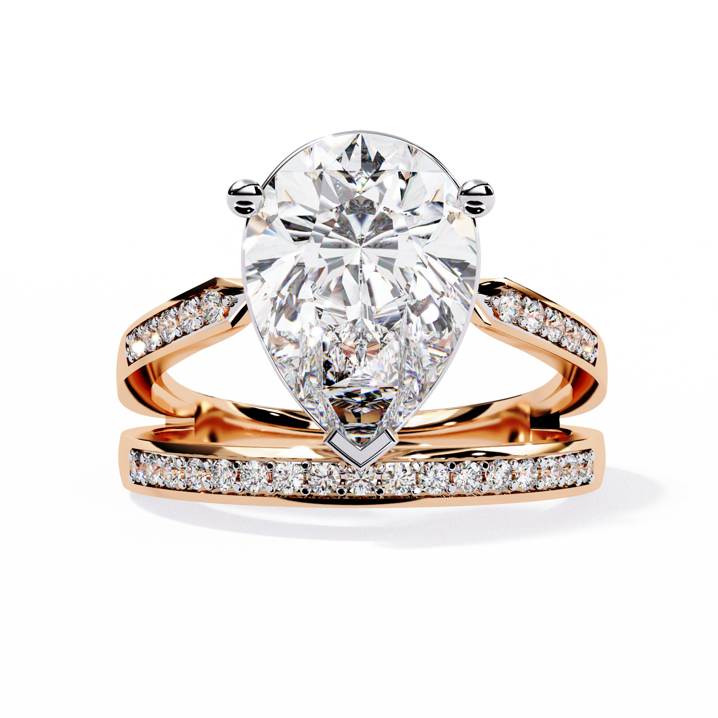 Pear-Shaped Diamond Solitaire with Pave Enhancer Band in Gold - 5.78 Ct