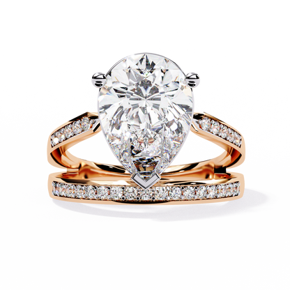 Pear-Shaped Diamond Solitaire with Pave Enhancer Band in Gold - 5.78 Ct