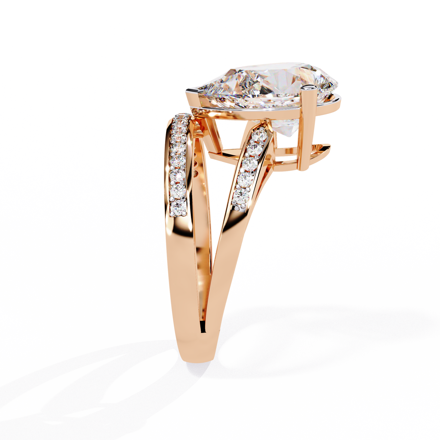 Pear-Shaped Diamond Solitaire with Pave Enhancer Band in Gold - 5.78 Ct