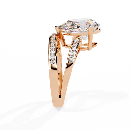 Pear-Shaped Diamond Solitaire with Pave Enhancer Band in Gold - 5.78 Ct