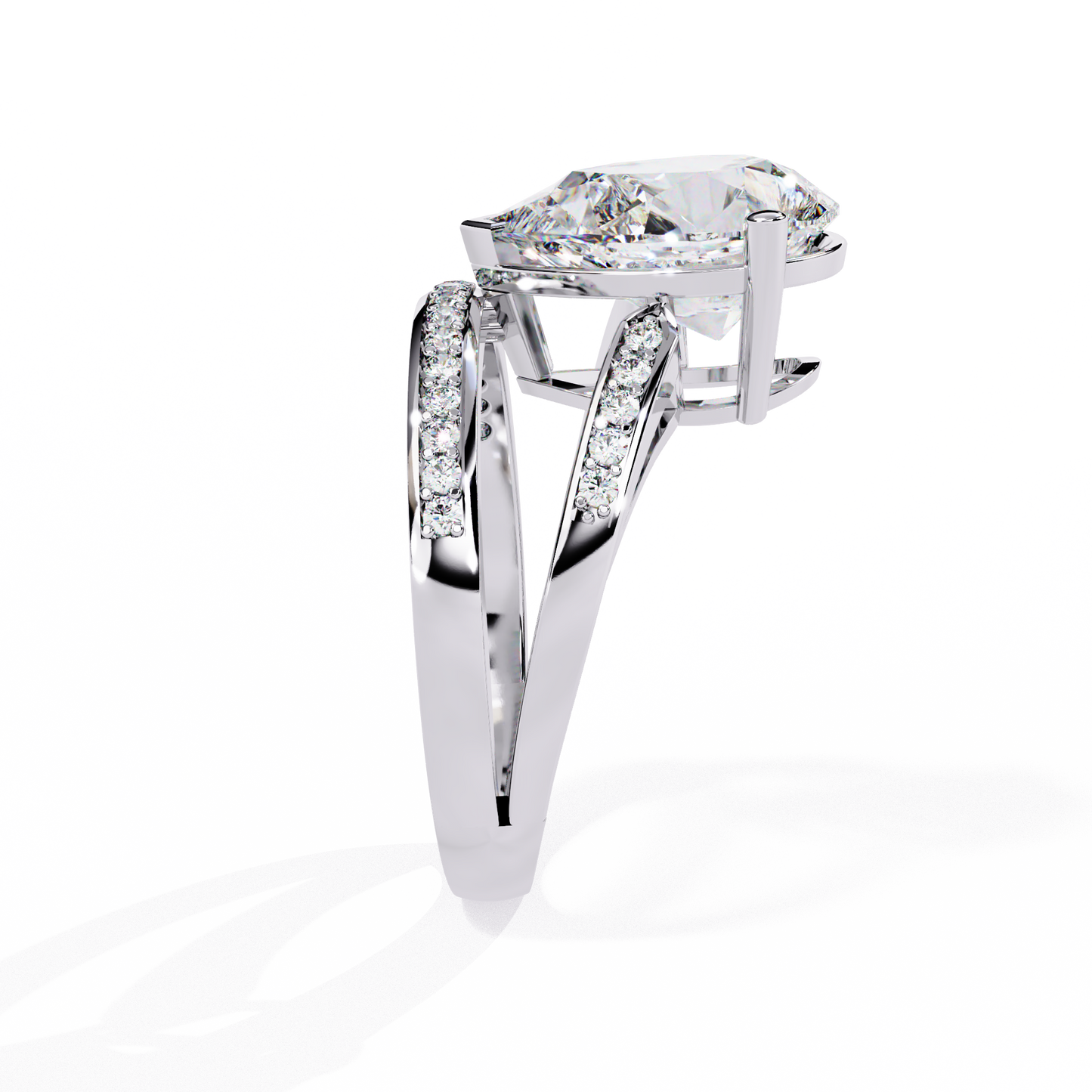 Pear-Shaped Diamond Solitaire with Pave Enhancer Band in Gold - 5.78 Ct