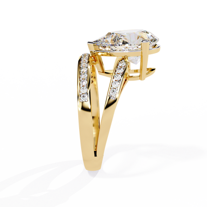 Pear-Shaped Diamond Solitaire with Pave Enhancer Band in Gold - 5.78 Ct
