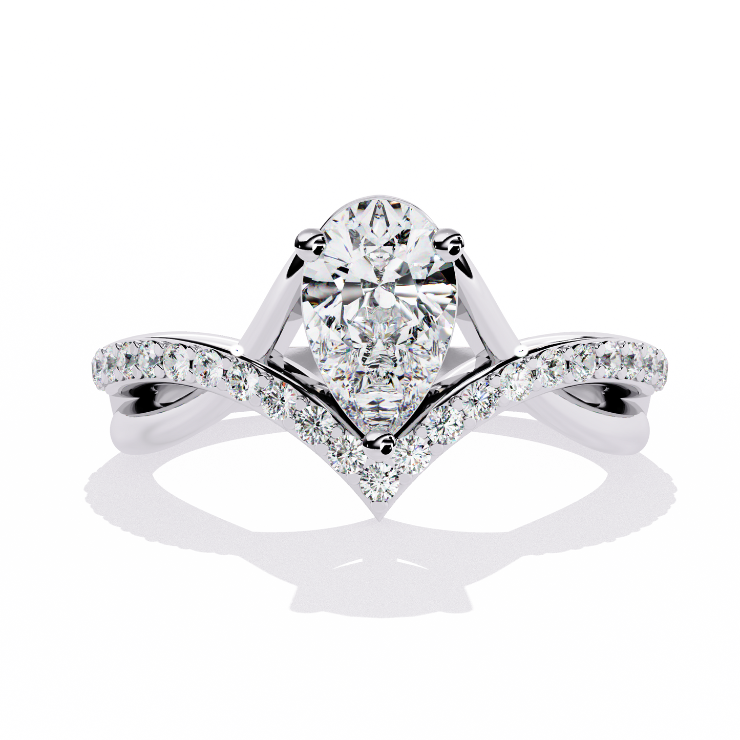 Captivating Pear-Cut Solitaire with Pavé Accents In Gold - 0.94 Ct