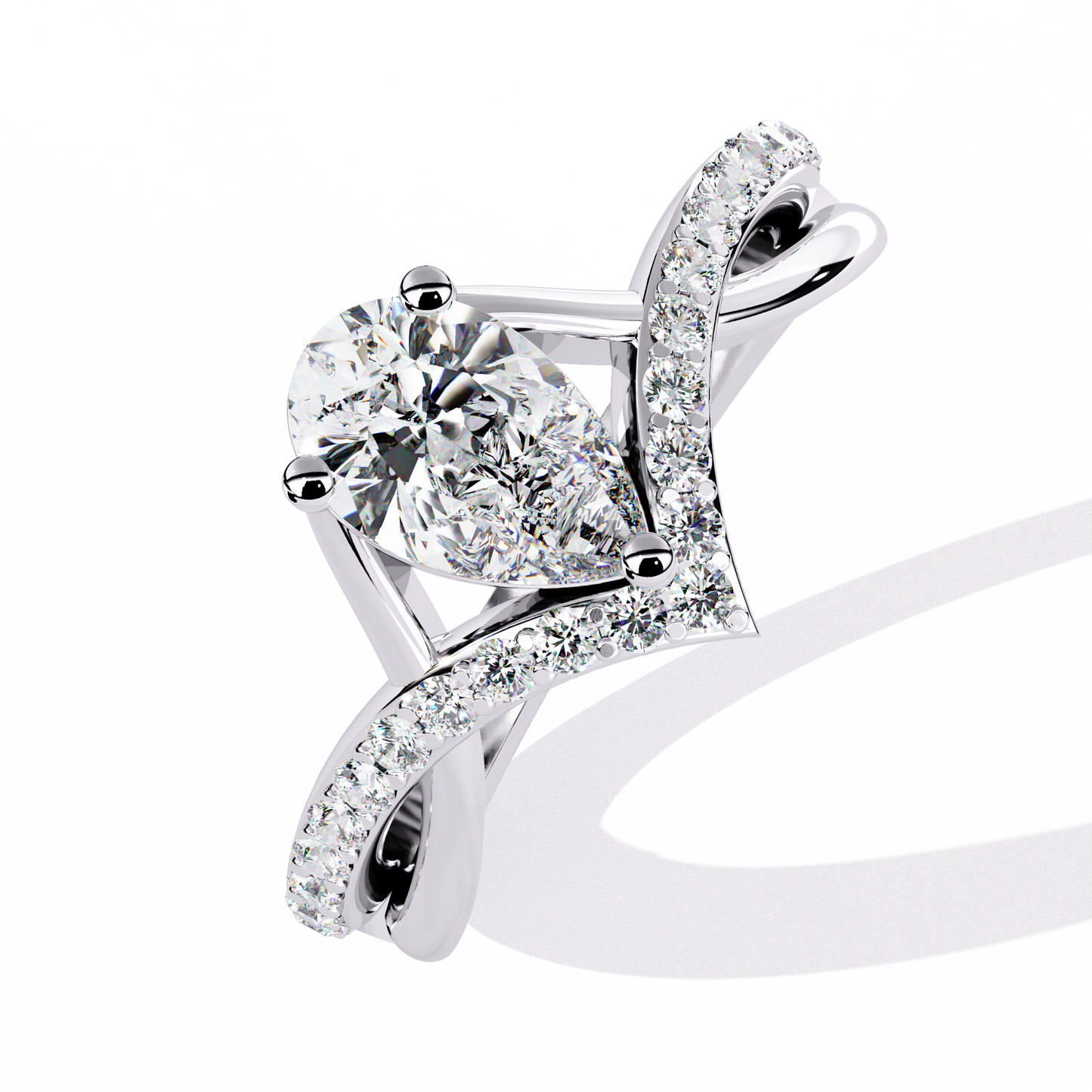 Captivating Pear-Cut Solitaire with Pavé Accents In Gold - 0.94 Ct