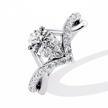 Captivating Pear-Cut Solitaire with Pavé Accents In Gold - 0.94 Ct