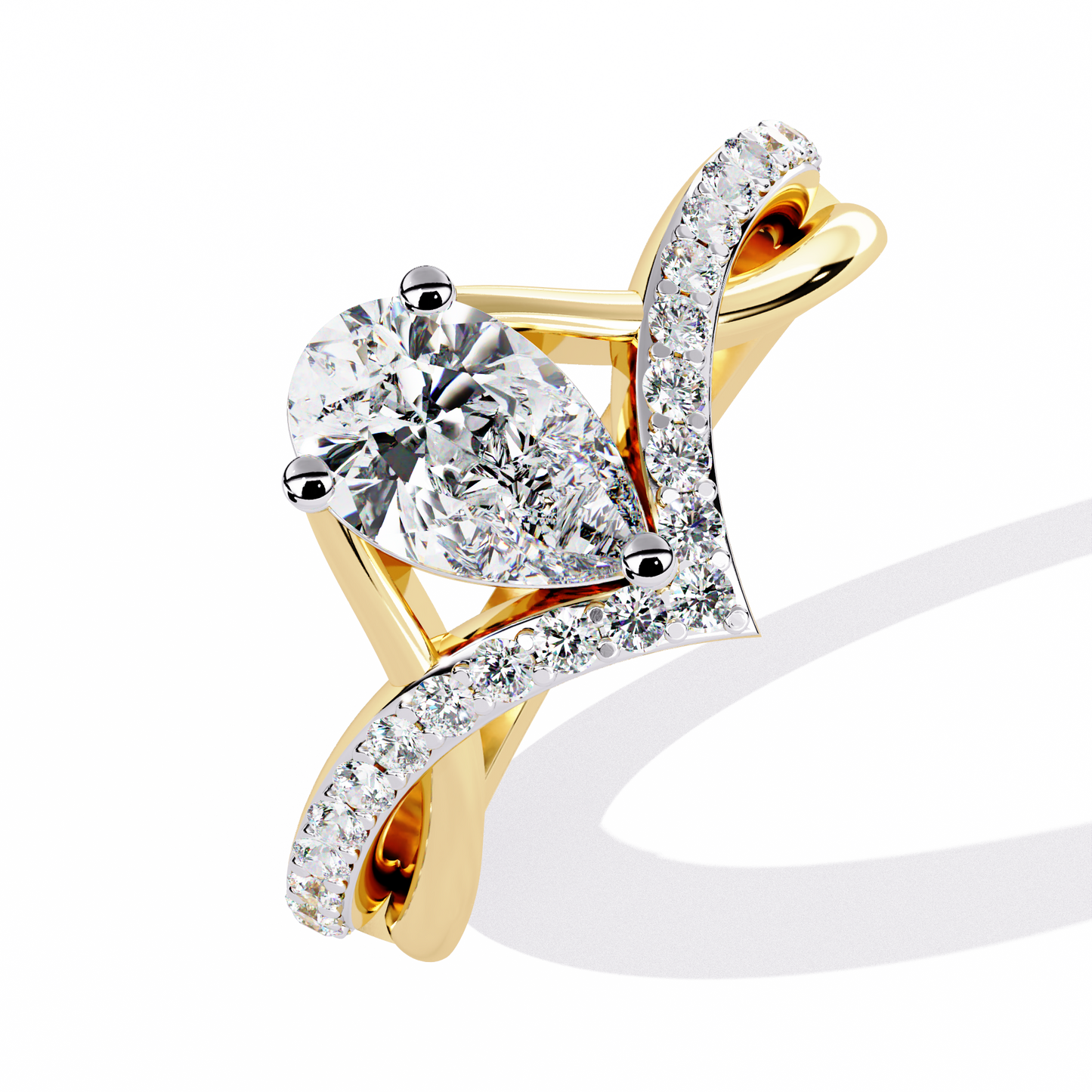 Captivating Pear-Cut Solitaire with Pavé Accents In Gold - 0.94 Ct