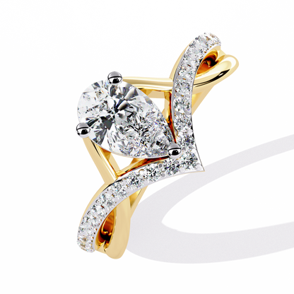 Captivating Pear-Cut Solitaire with Pavé Accents In Gold - 0.94 Ct