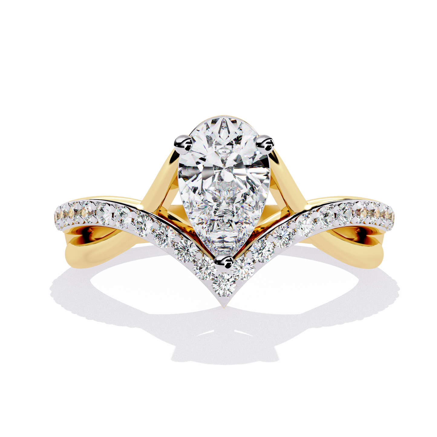 Captivating Pear-Cut Solitaire with Pavé Accents In Gold - 0.94 Ct