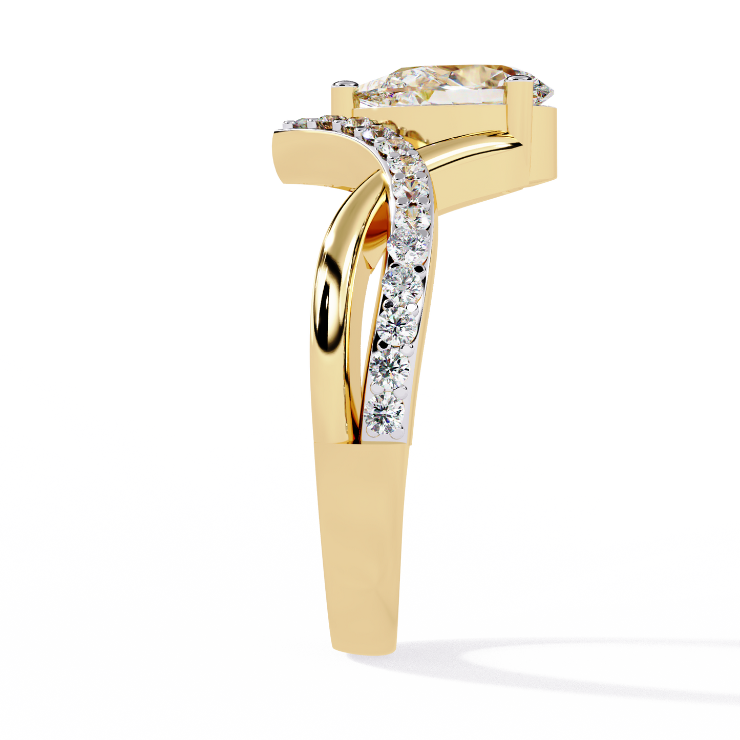 Captivating Pear-Cut Solitaire with Pavé Accents In Gold - 0.94 Ct