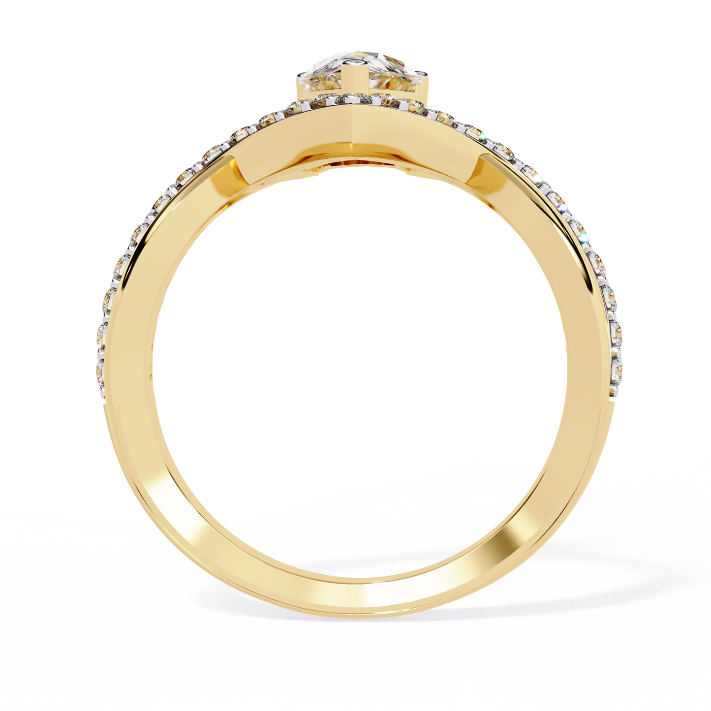 Captivating Pear-Cut Solitaire with Pavé Accents In Gold - 0.94 Ct