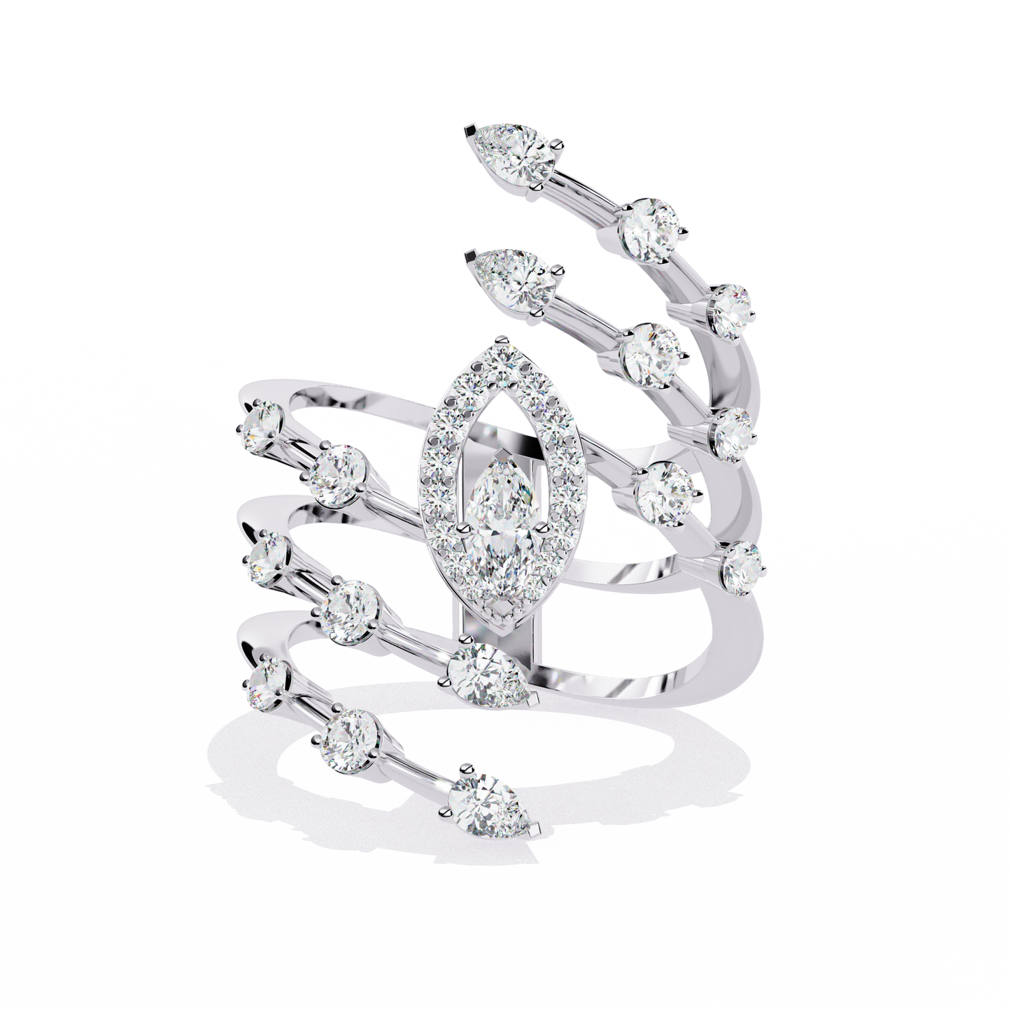 The Celestial Serpent: Marquise & Pear-Cut Diamond Statement Ring - 1.18 Ct