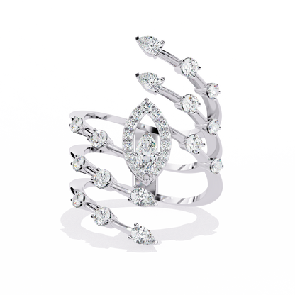 The Celestial Serpent: Marquise & Pear-Cut Diamond Statement Ring - 1.18 Ct