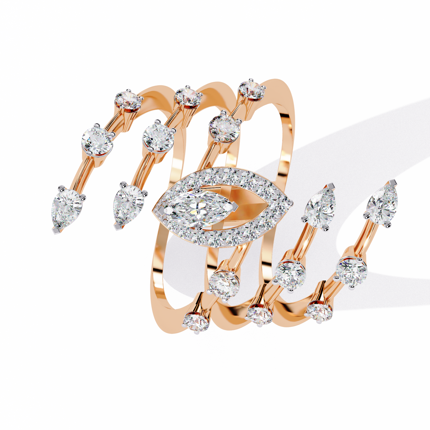 The Celestial Serpent: Marquise & Pear-Cut Diamond Statement Ring - 1.18 Ct
