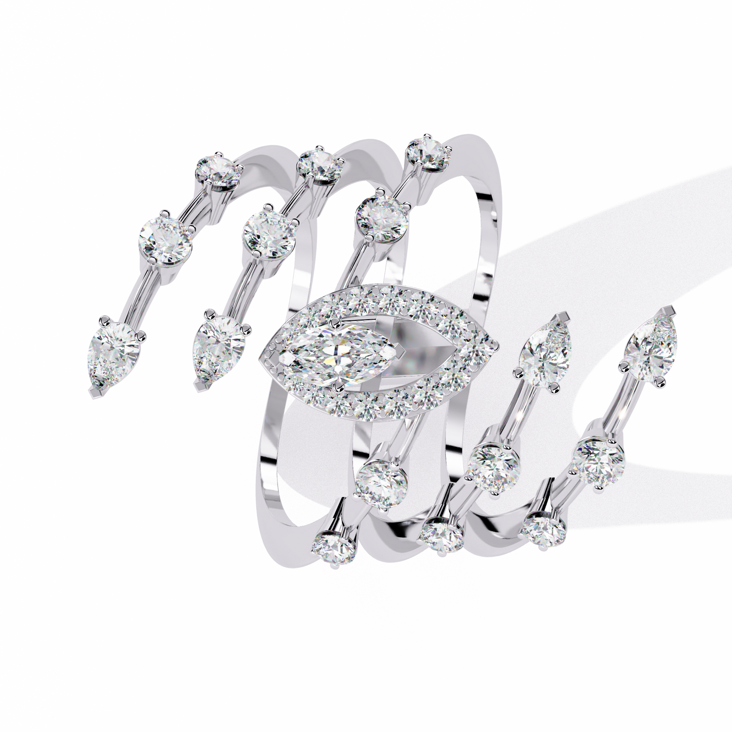 The Celestial Serpent: Marquise & Pear-Cut Diamond Statement Ring - 1.18 Ct