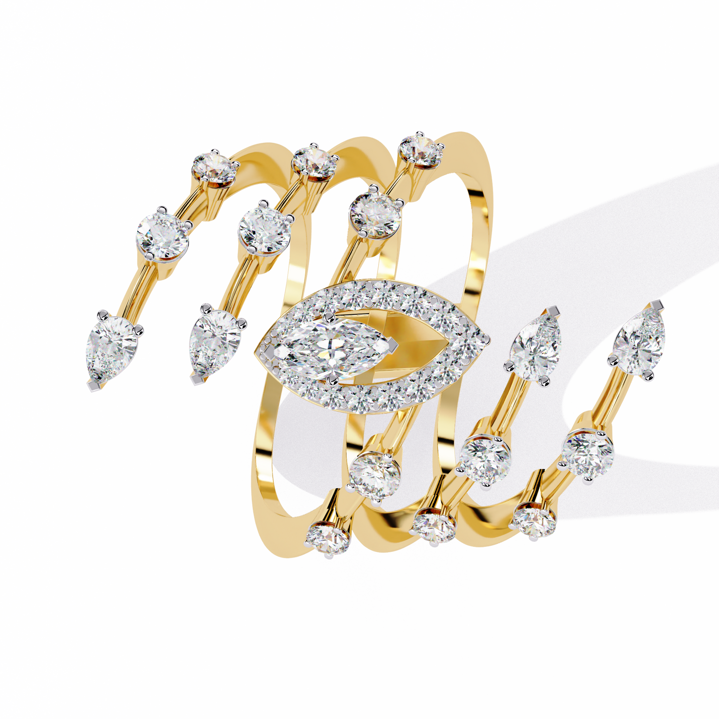 The Celestial Serpent: Marquise & Pear-Cut Diamond Statement Ring - 1.18 Ct