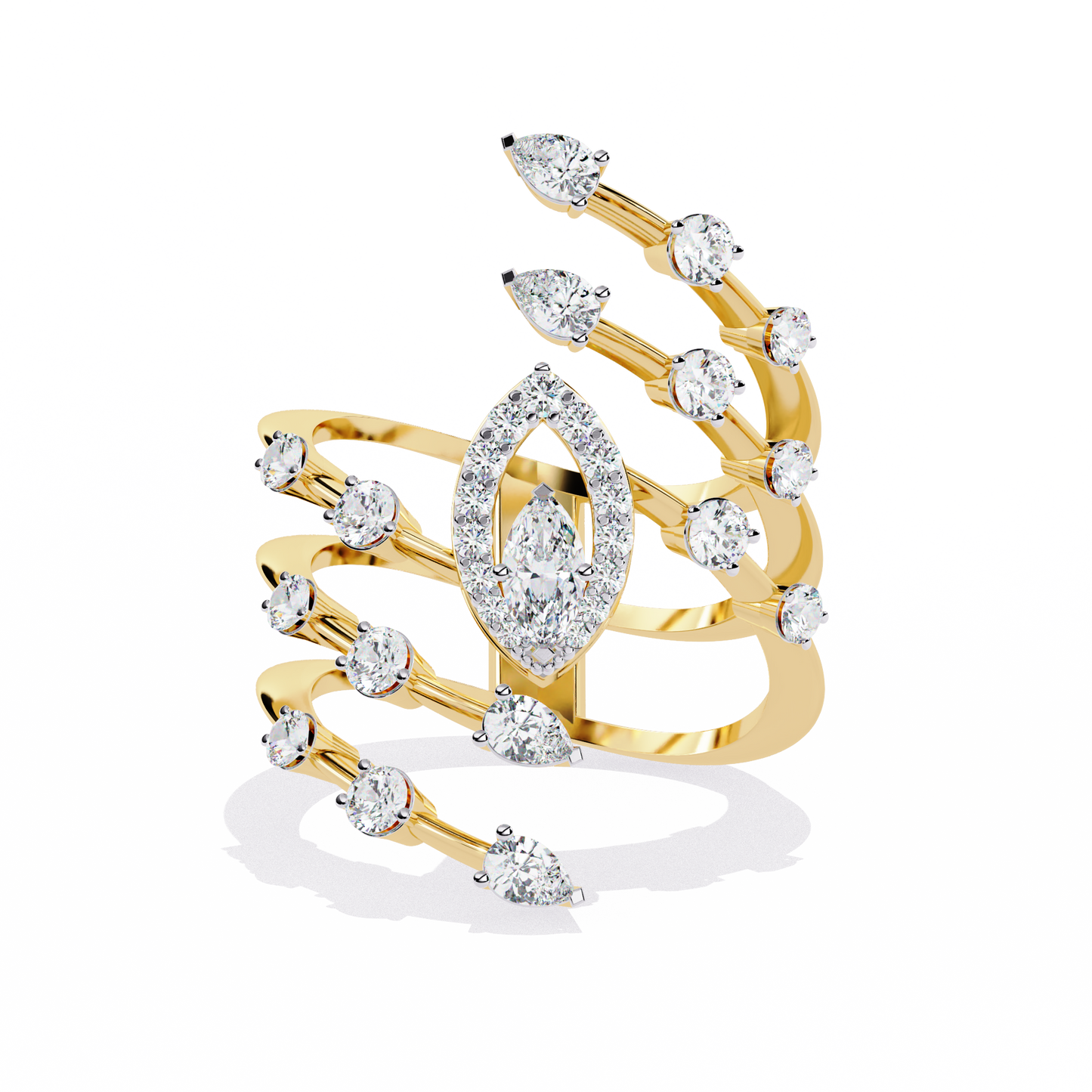 The Celestial Serpent: Marquise & Pear-Cut Diamond Statement Ring - 1.18 Ct