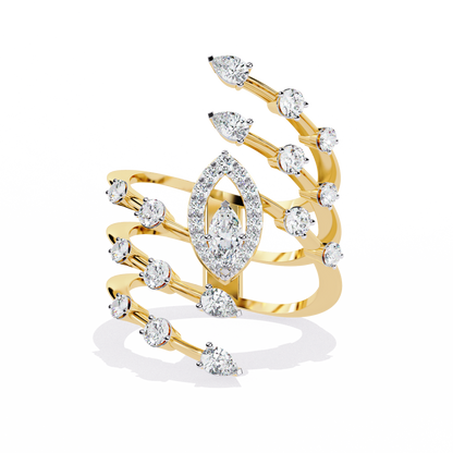 The Celestial Serpent: Marquise & Pear-Cut Diamond Statement Ring - 1.18 Ct