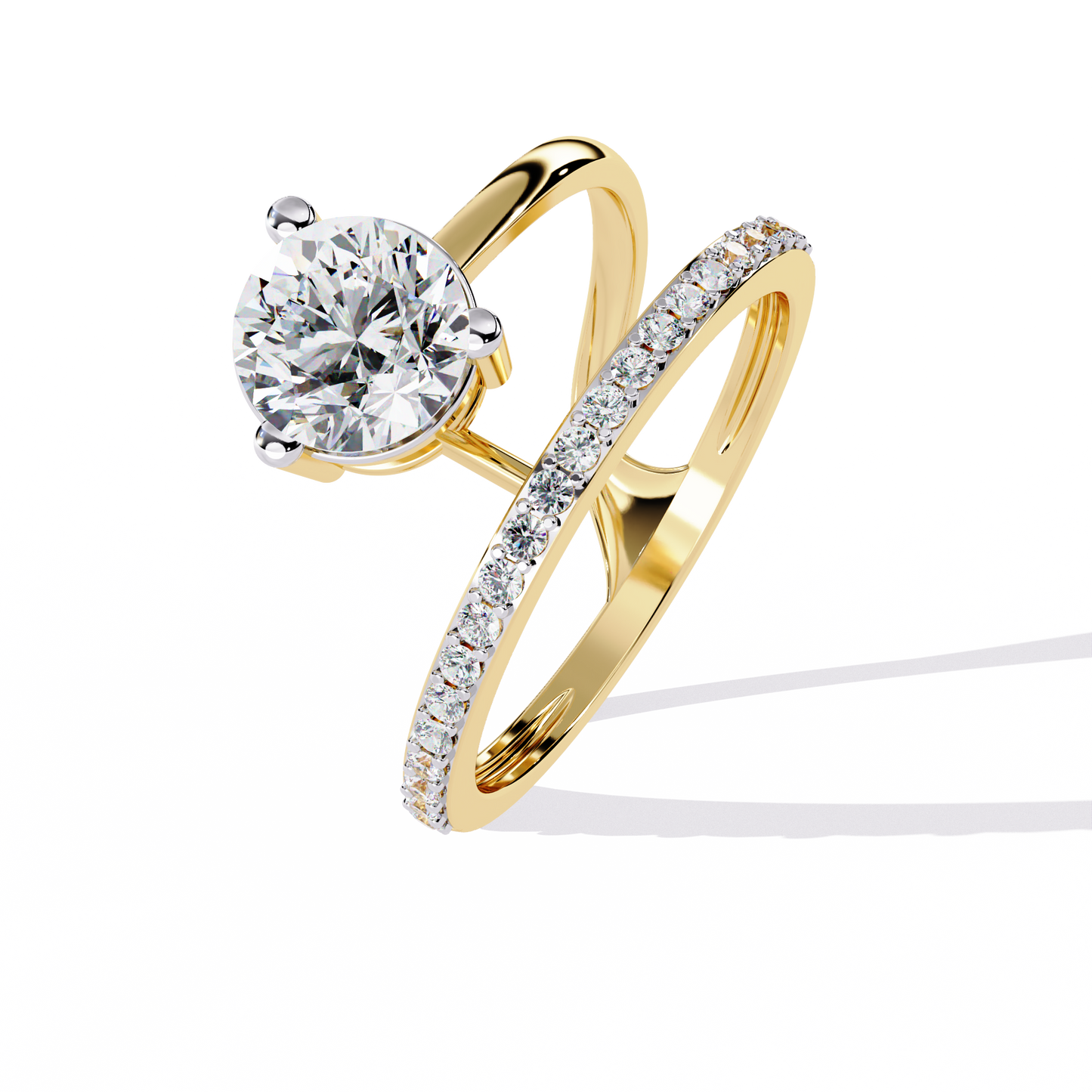 The Classic Embrace: Round Solitaire Engagement & Pave Band Set - 1.51 Ct