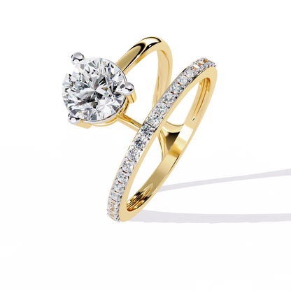The Classic Embrace: Round Solitaire Engagement & Pave Band Set - 1.51 Ct