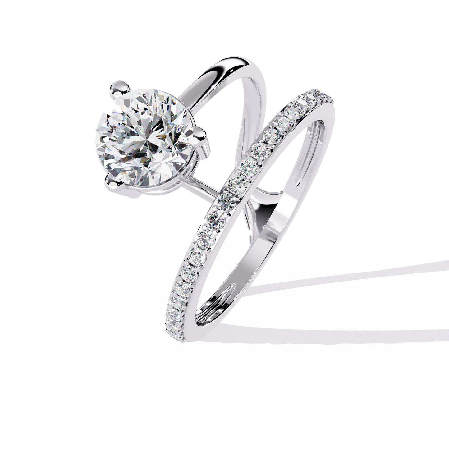 The Classic Embrace: Round Solitaire Engagement & Pave Band Set - 1.51 Ct