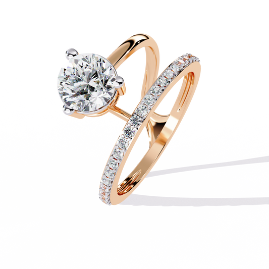 The Classic Embrace: Round Solitaire Engagement & Pave Band Set - 1.51 Ct