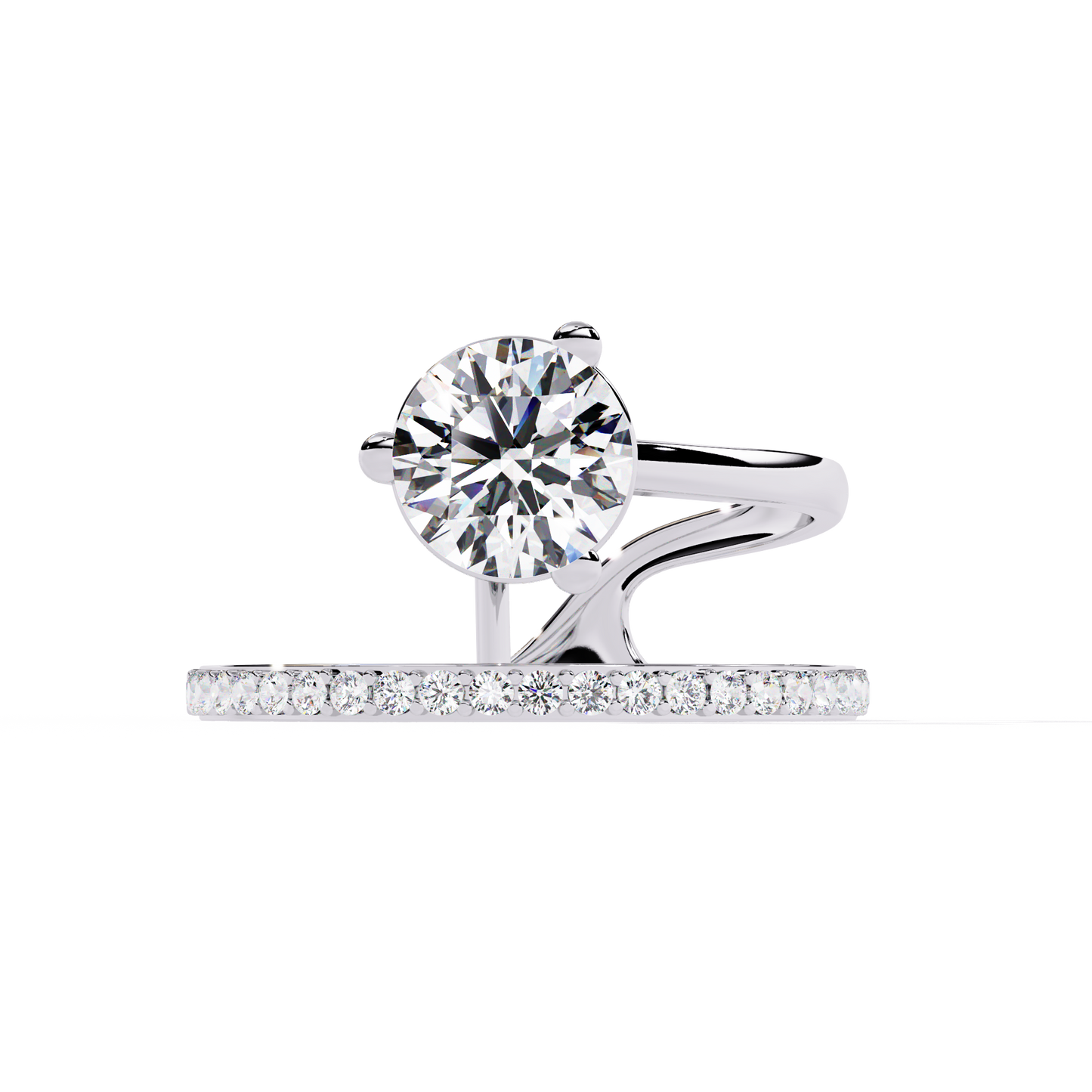 The Classic Embrace: Round Solitaire Engagement & Pave Band Set - 1.51 Ct