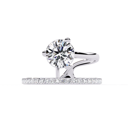 The Classic Embrace: Round Solitaire Engagement & Pave Band Set - 1.51 Ct