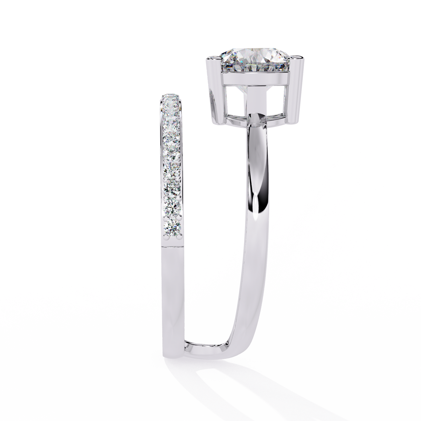 The Classic Embrace: Round Solitaire Engagement & Pave Band Set - 1.51 Ct