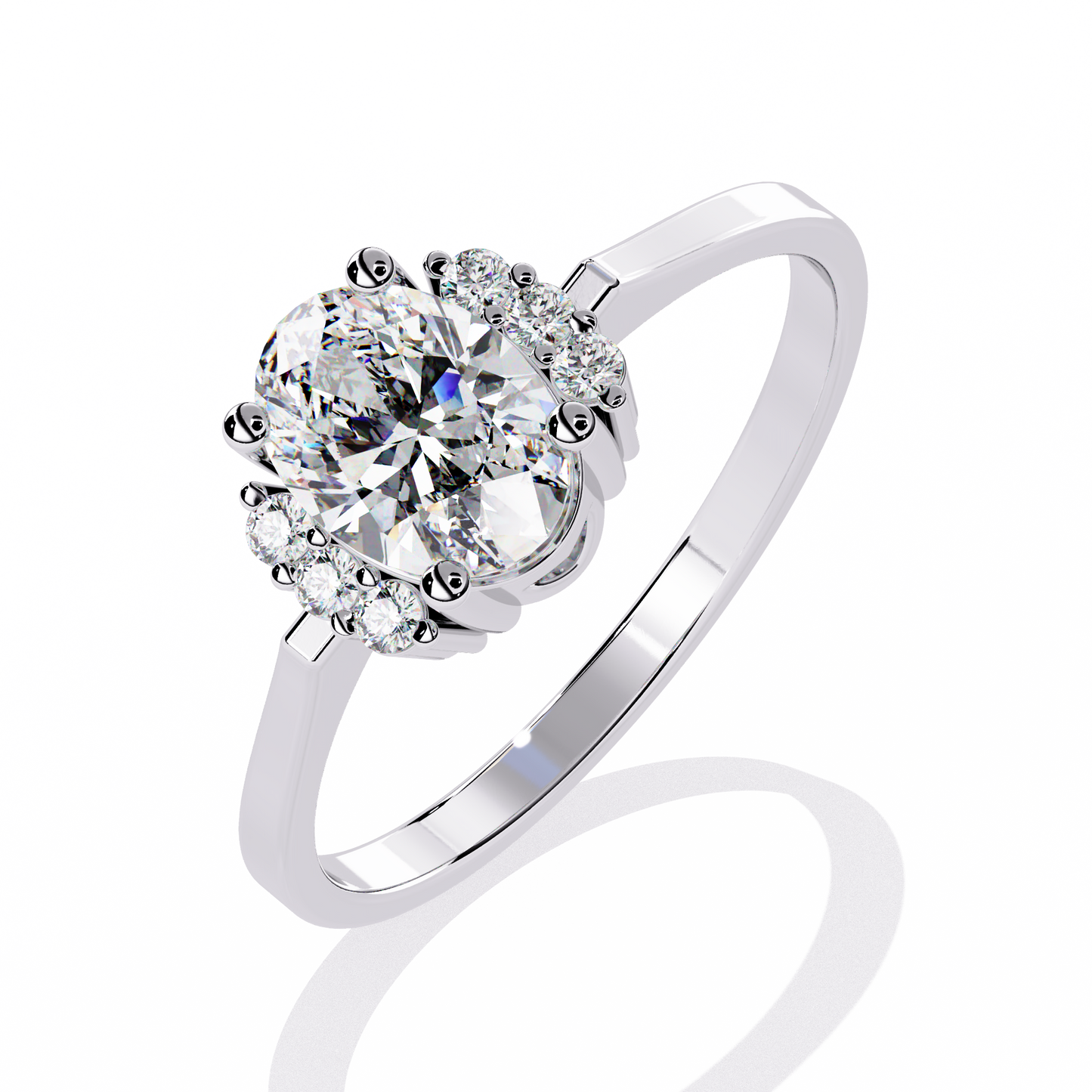 Elegant Oval Diamond Solitaire Ring with Floral Cluster Accents - 0.72 Ct