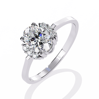 Elegant Oval Diamond Solitaire Ring with Floral Cluster Accents - 0.72 Ct