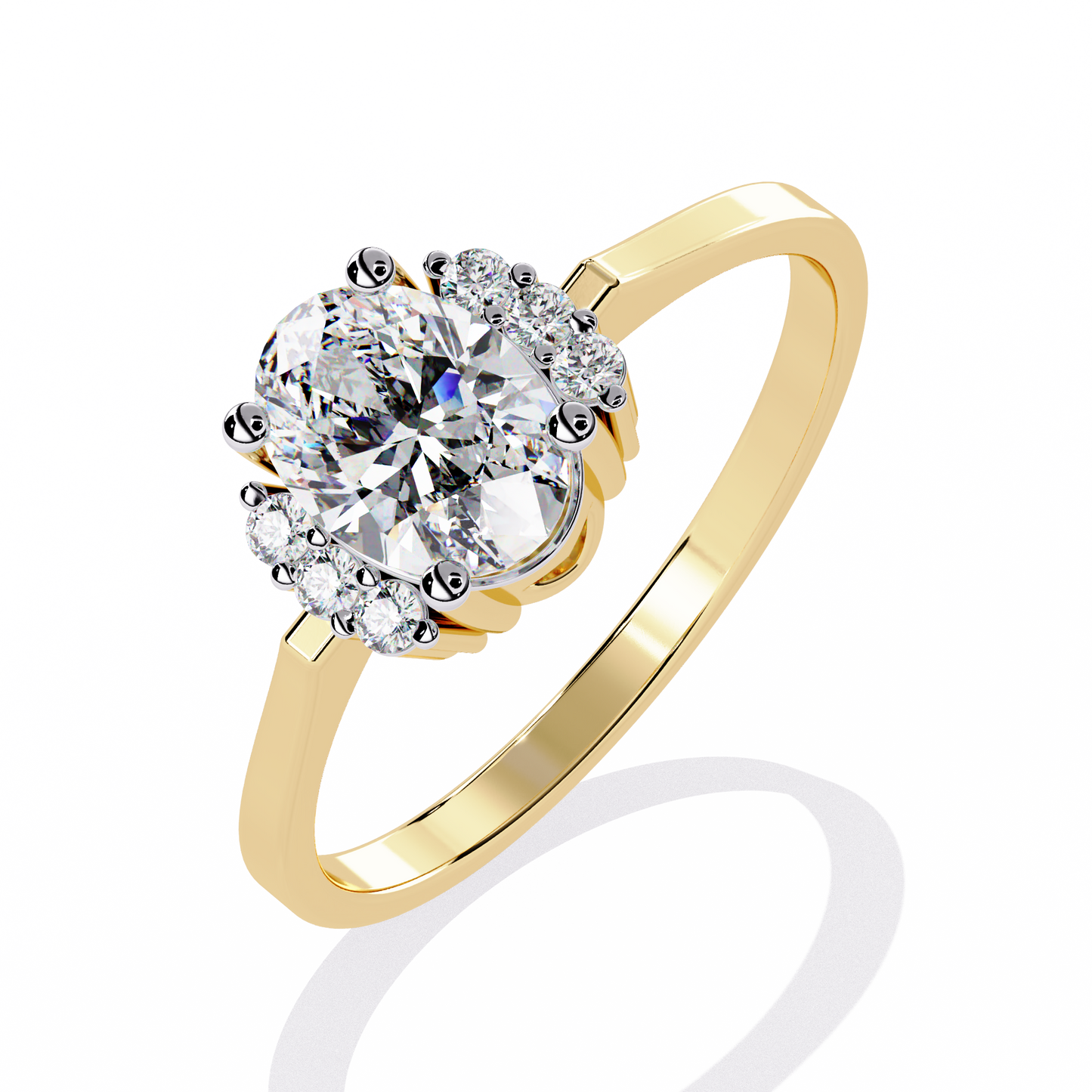 Elegant Oval Diamond Solitaire Ring with Floral Cluster Accents - 0.72 Ct