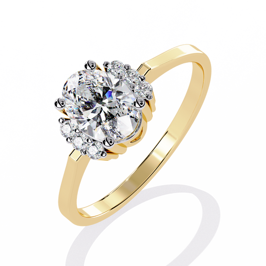 Elegant Oval Diamond Solitaire Ring with Floral Cluster Accents - 0.72 Ct