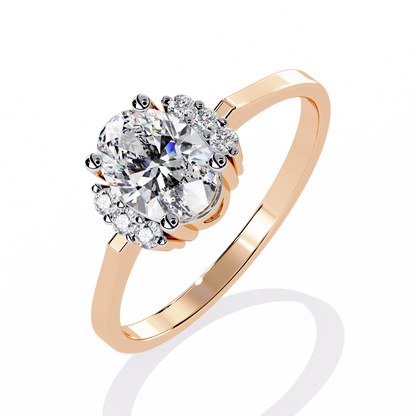 Elegant Oval Diamond Solitaire Ring with Floral Cluster Accents - 0.72 Ct