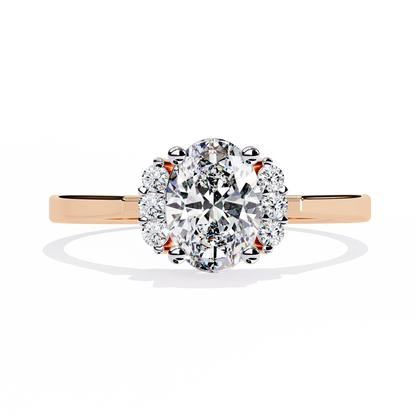 Elegant Oval Diamond Solitaire Ring with Floral Cluster Accents - 0.72 Ct