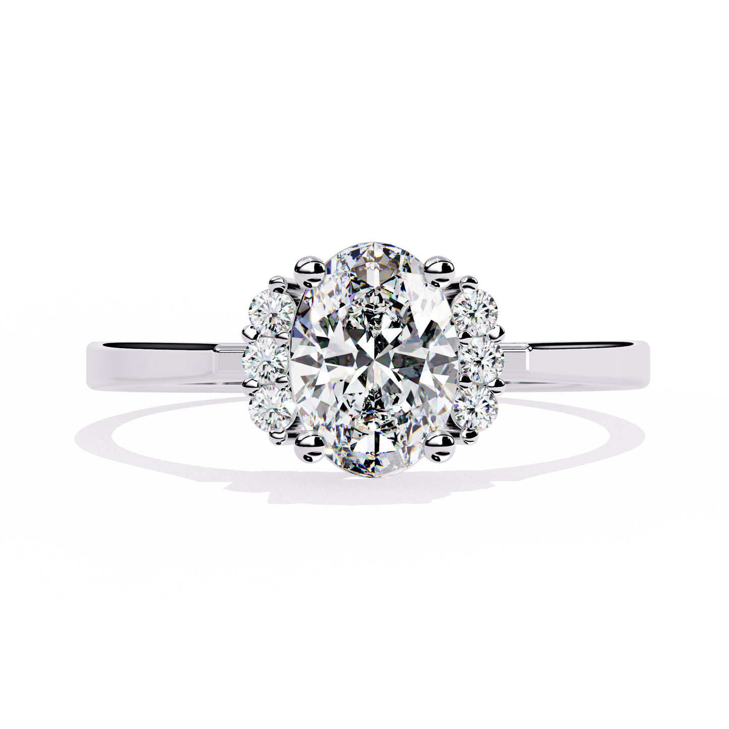 Elegant Oval Diamond Solitaire Ring with Floral Cluster Accents - 0.72 Ct
