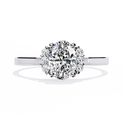 Elegant Oval Diamond Solitaire Ring with Floral Cluster Accents - 0.72 Ct