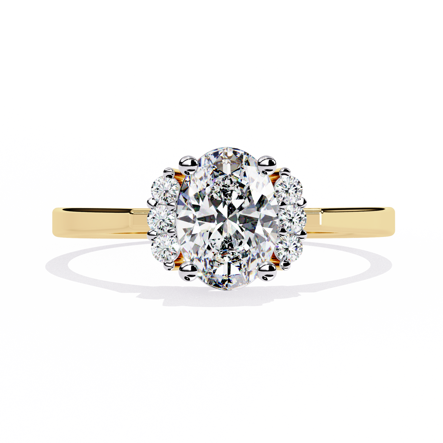 Elegant Oval Diamond Solitaire Ring with Floral Cluster Accents - 0.72 Ct