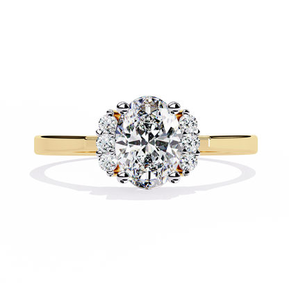 Elegant Oval Diamond Solitaire Ring with Floral Cluster Accents - 0.72 Ct