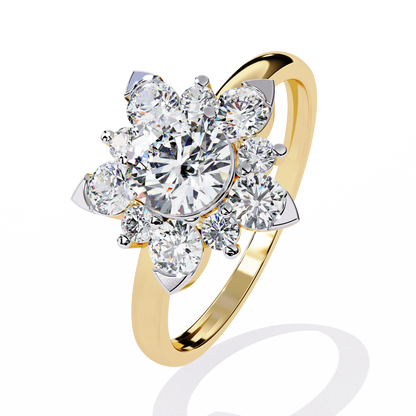 The Sparkling Daisy Cluster Diamond and Gold Ring- 1.20 Ct Floral Halo.