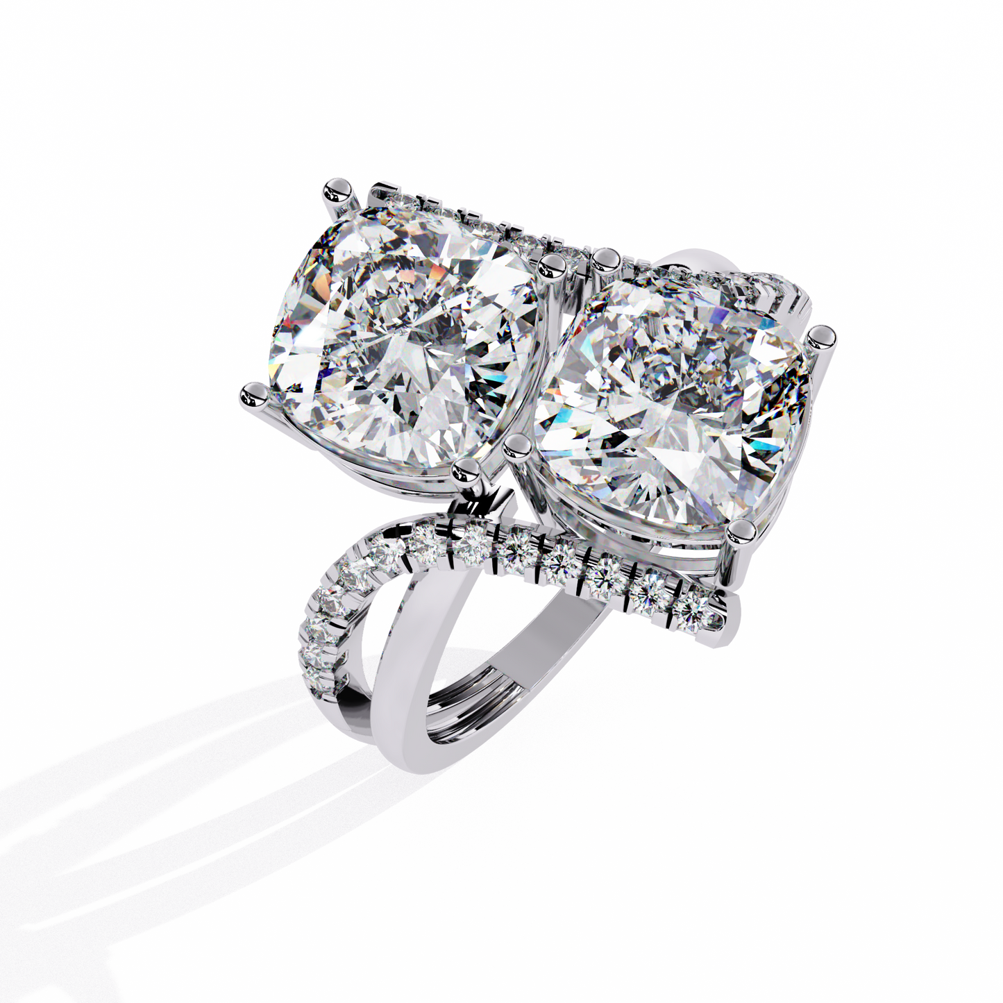 Luxurious Toi Et Moi Bypass Ring with Cushion-Cut Diamonds - 5.04 Ct