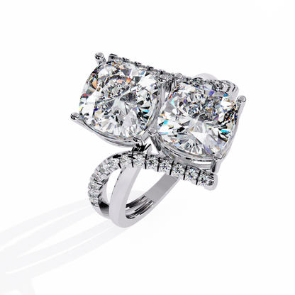 Luxurious Toi Et Moi Bypass Ring with Cushion-Cut Diamonds - 5.04 Ct