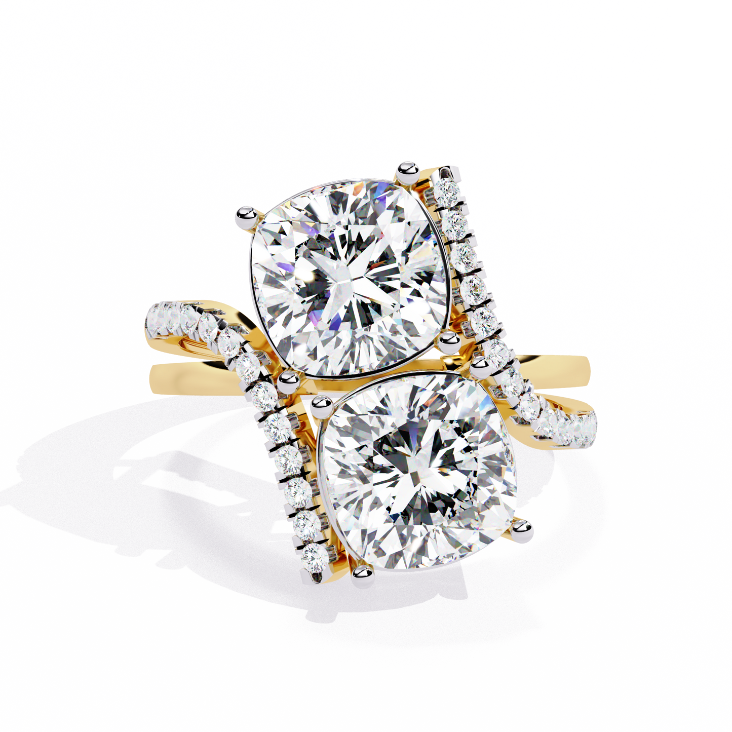 Luxurious Toi Et Moi Bypass Ring with Cushion-Cut Diamonds - 5.04 Ct