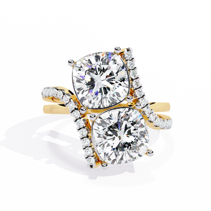Luxurious Toi Et Moi Bypass Ring with Cushion-Cut Diamonds - 5.04 Ct