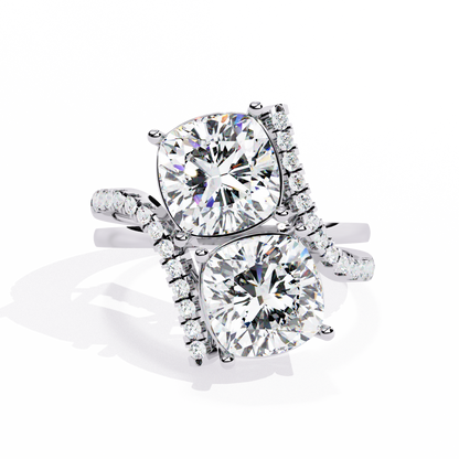 Luxurious Toi Et Moi Bypass Ring with Cushion-Cut Diamonds - 5.04 Ct