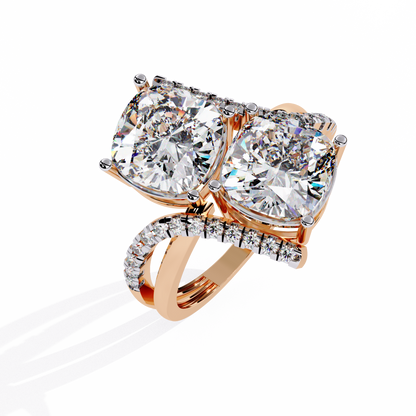 Luxurious Toi Et Moi Bypass Ring with Cushion-Cut Diamonds - 5.04 Ct