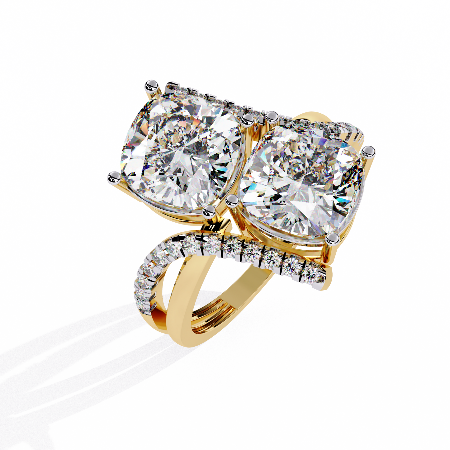 Luxurious Toi Et Moi Bypass Ring with Cushion-Cut Diamonds - 5.04 Ct